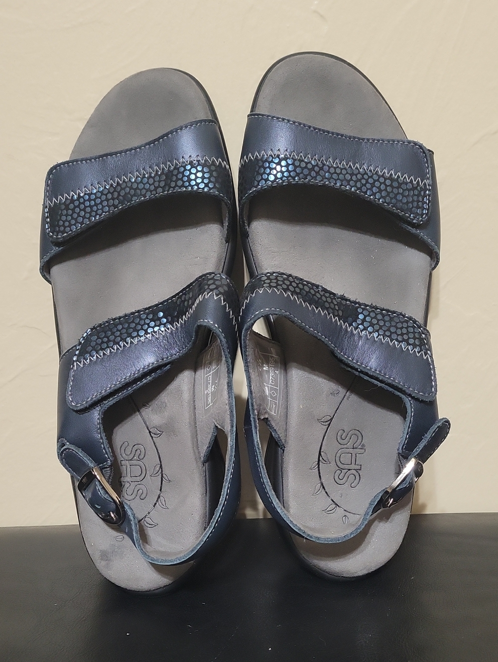 SAS Nudu Metallic Navy Blue Adjustable Velcro Sandals - Picture 3 of 5